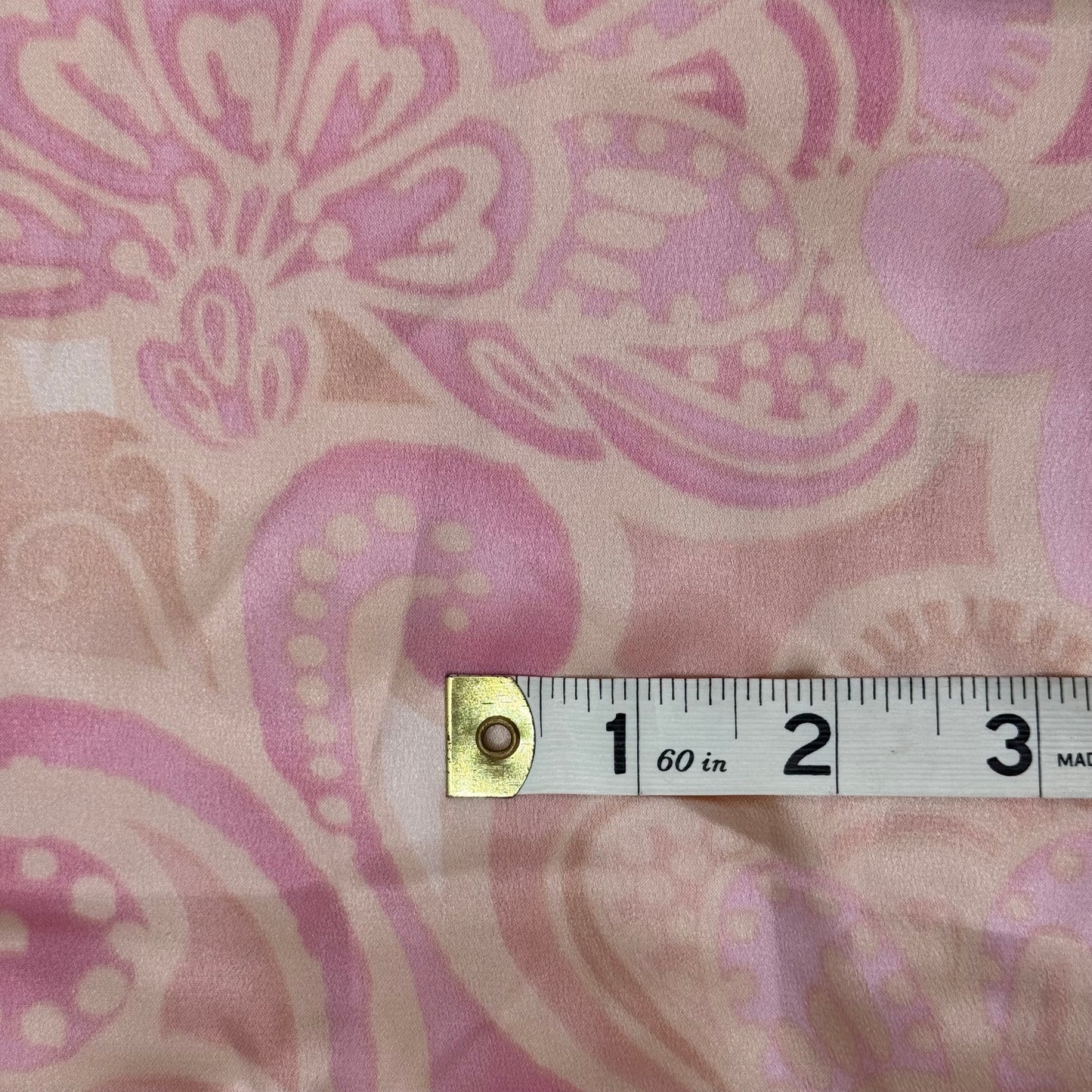 Muted Peach/Pink Floral Print Shiny Crepe Poly: 2 yds