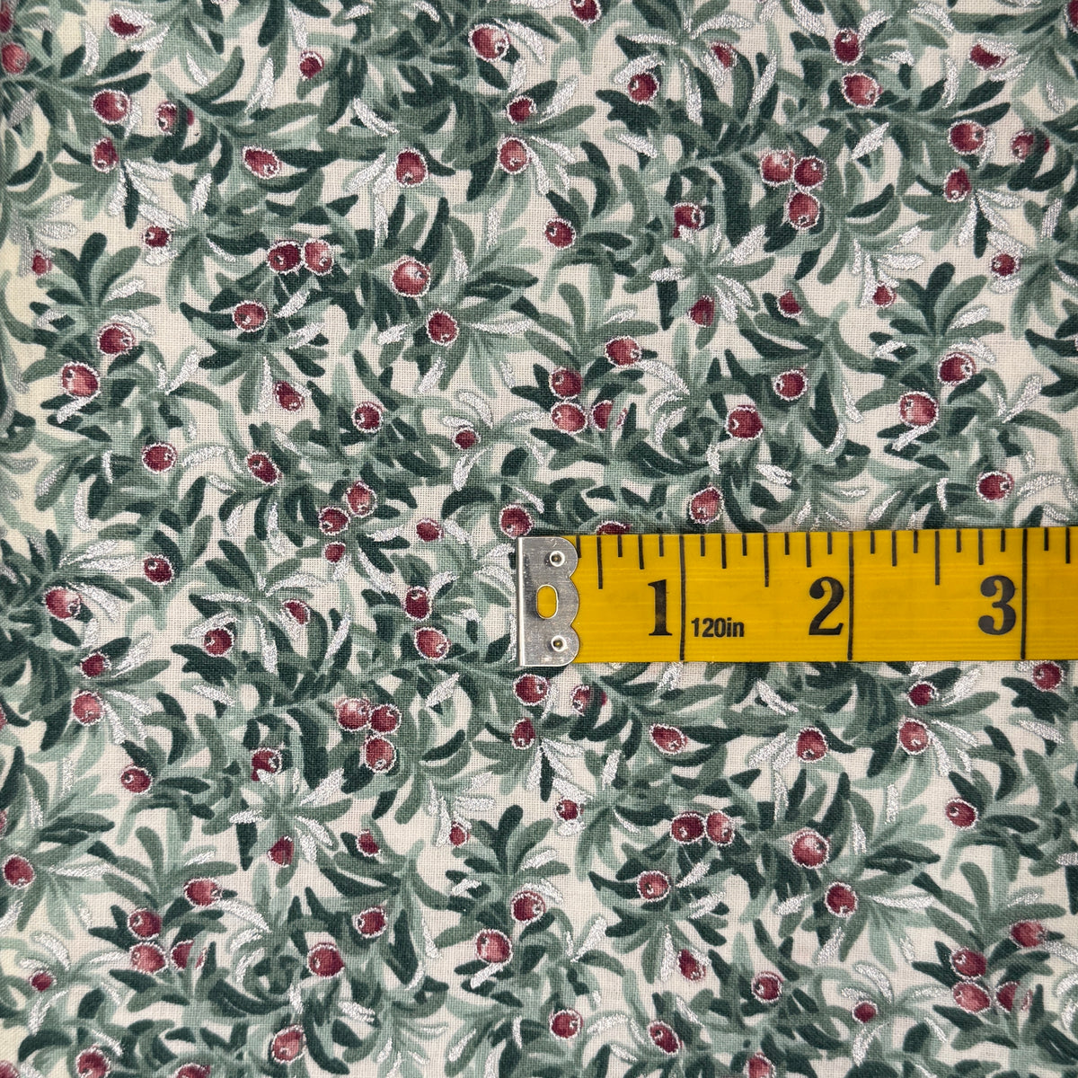 Metallic Holly Berries Cotton: 2 yds