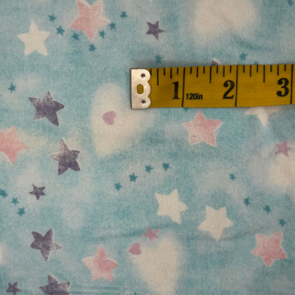 Blue With White, Pink & Purple Stars Brushed Cotton Blend: 1 yd