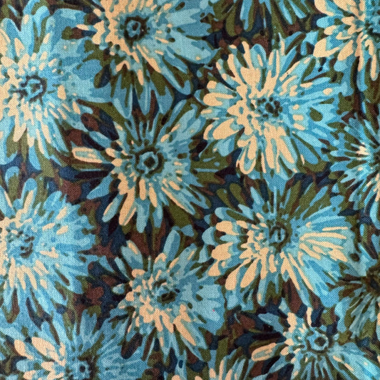 Blue & Green Brush Strokes Floral Cotton: 2 yds
