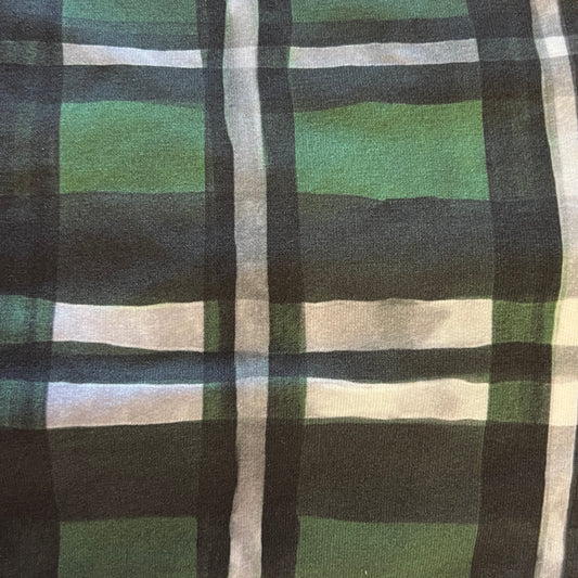 Green & Black Plaid Stretch Jersey: 1 yd