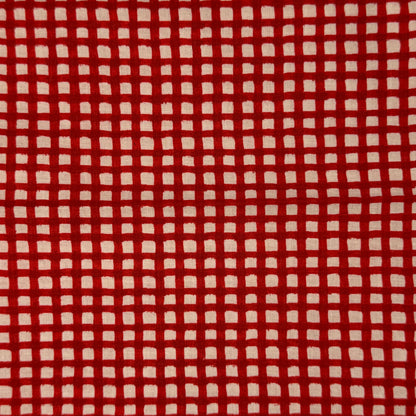Red & White Brush Stroke Checkered Cotton Blend: 2.5 yds