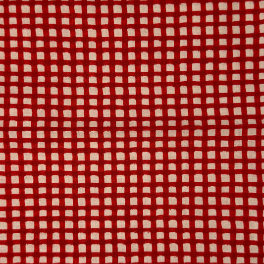 Red & White Brush Stroke Checkered Cotton Blend: 2.5 yds