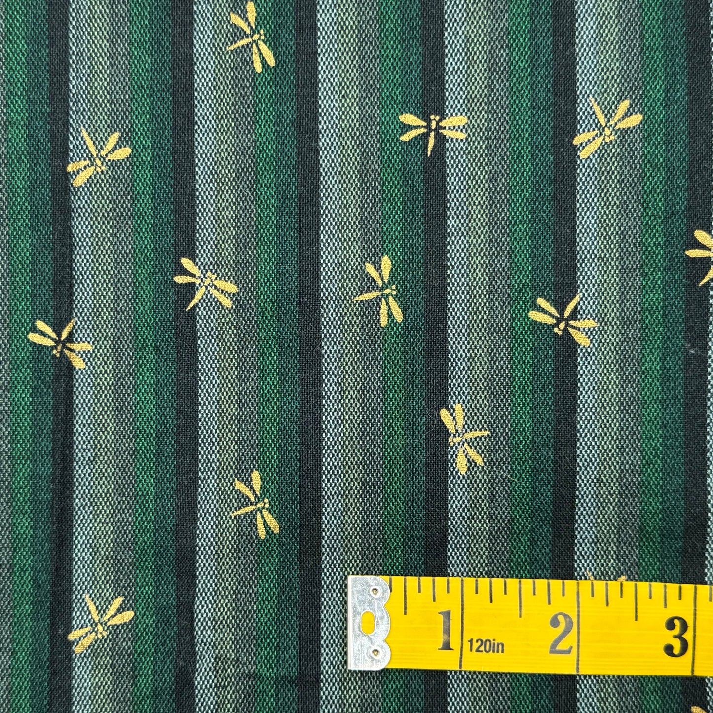 Blue & Green Stripes With Dragonflies Cotton Blend: 1 yd