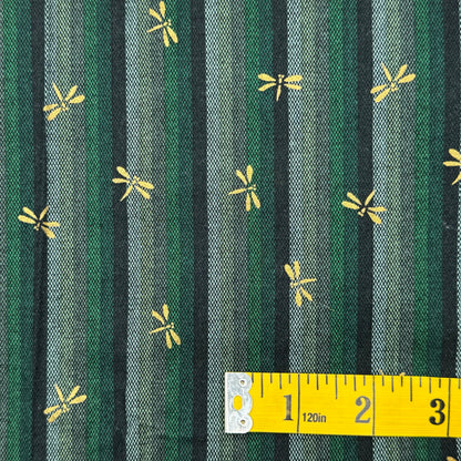 Blue & Green Stripes With Dragonflies Cotton Blend: 1 yd