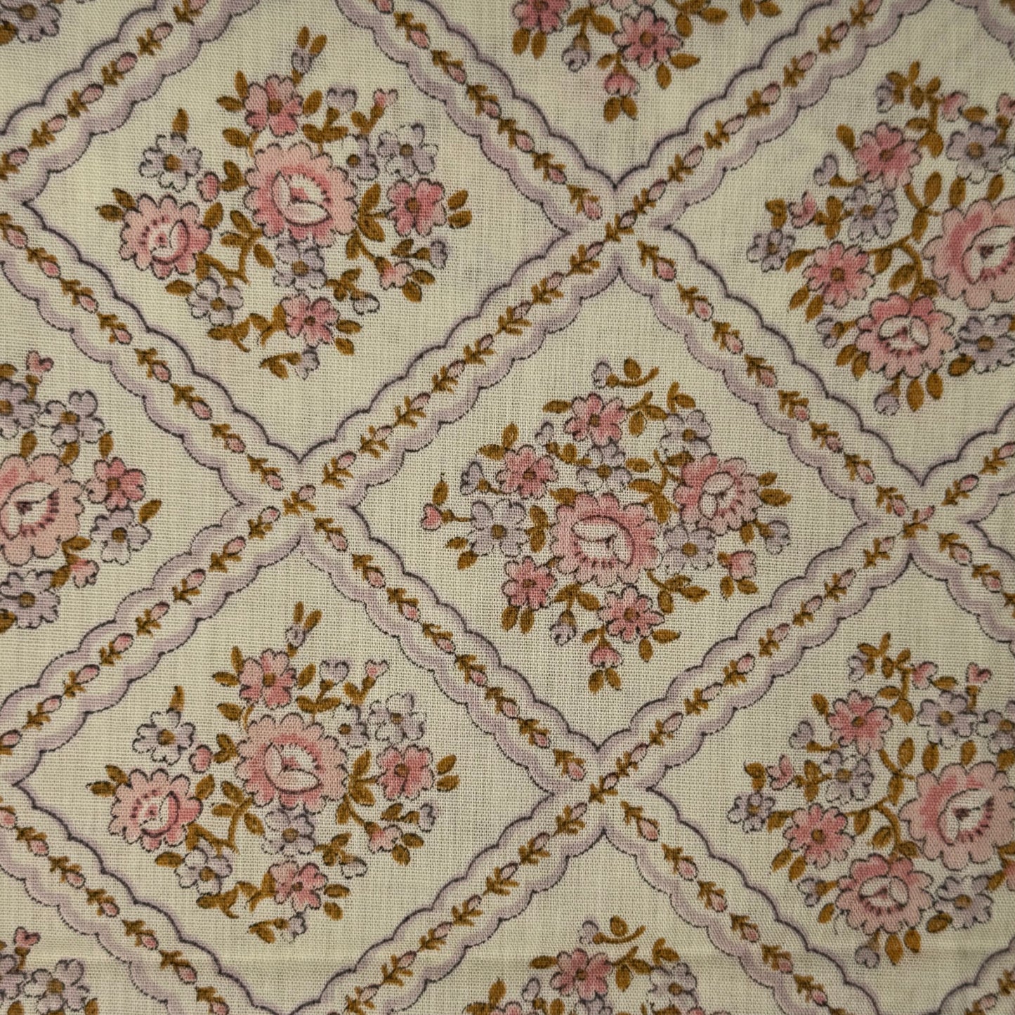 Cream With Pink & Purple Floral Poly Cotton Blend: 2 yds