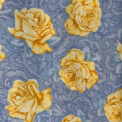 Light, Blue & Yellow Roses Cotton: 2 yds