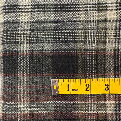 Grey, Black & Red Plaid Wool Blend: 2.75 yds