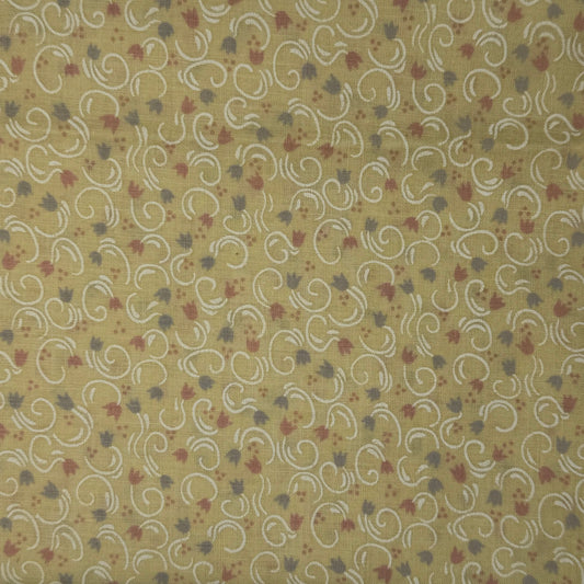 Cream With Purple & Pink Floral Cotton Blend: 1.5 yds