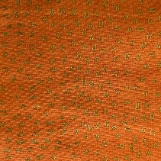 Orange With Gold Hash Marks Cotton: 1 yd