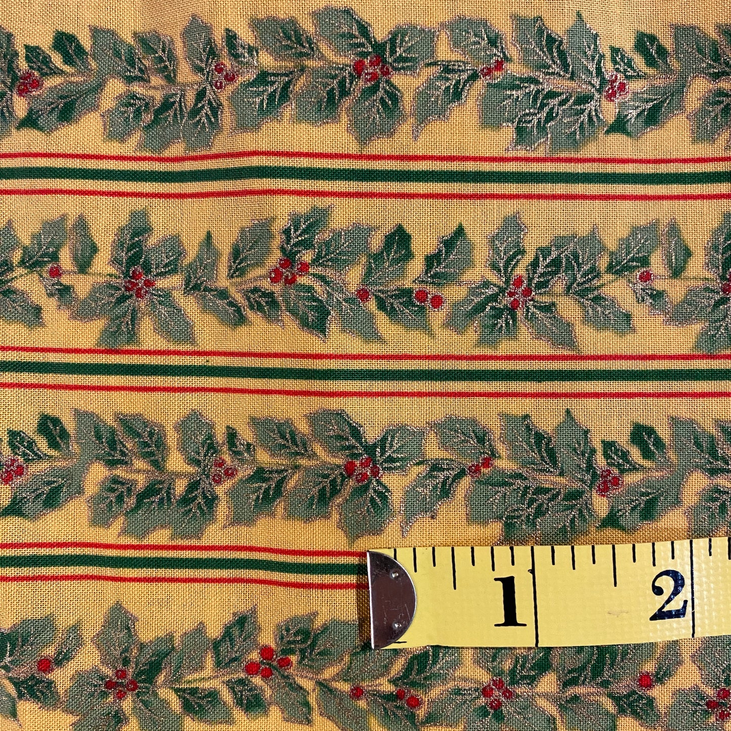 Striped Holly Berries Cotton: 3 yds