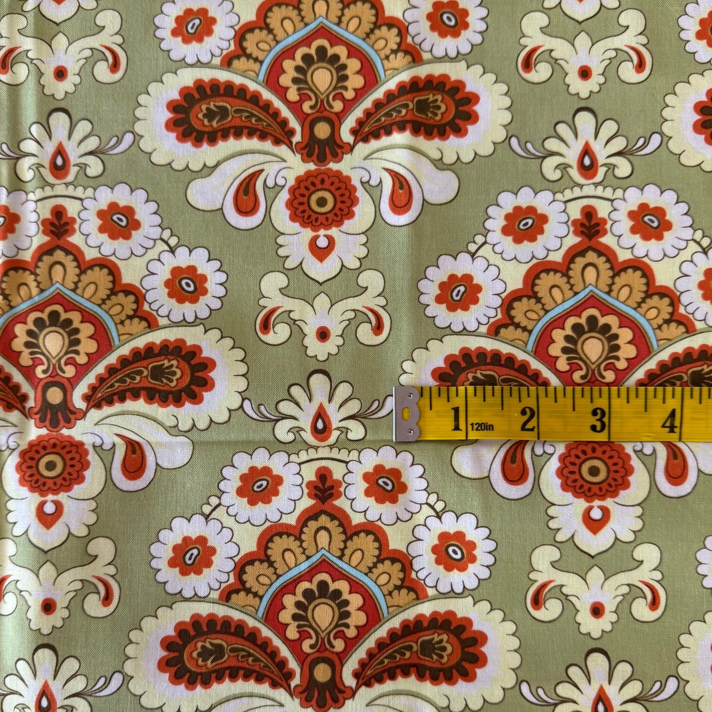 Green & Orange Paisley Floral Cotton: 1 yd