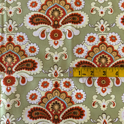 Green & Orange Paisley Floral Cotton: 1 yd