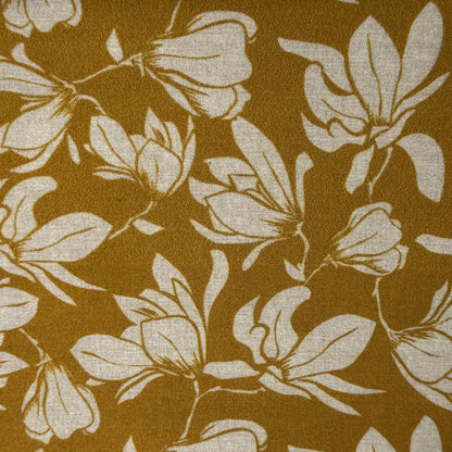 Mustard Magnolia Floral Cotton: 3 yds