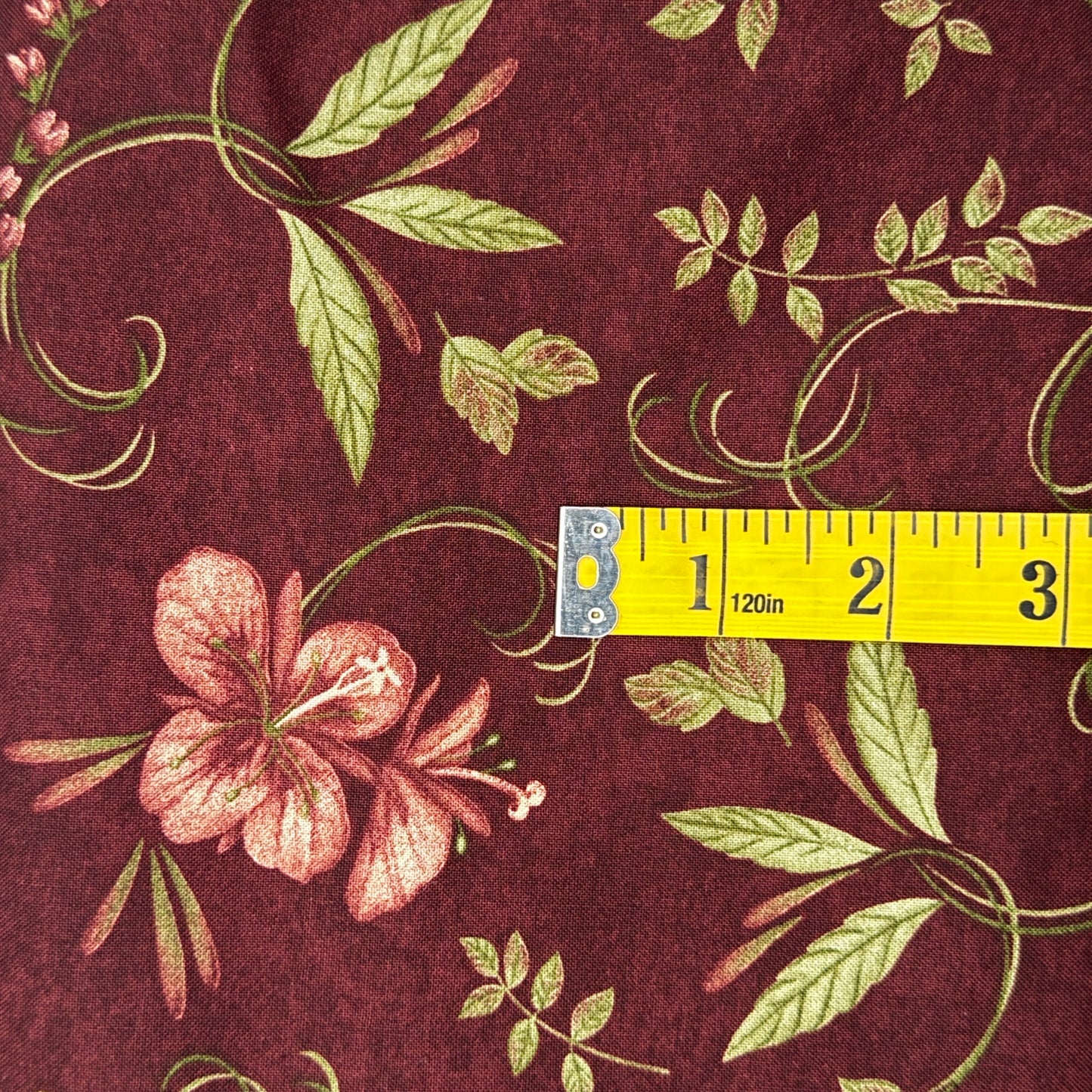 Maroon Floral Cotton Blend: 2.5 yds