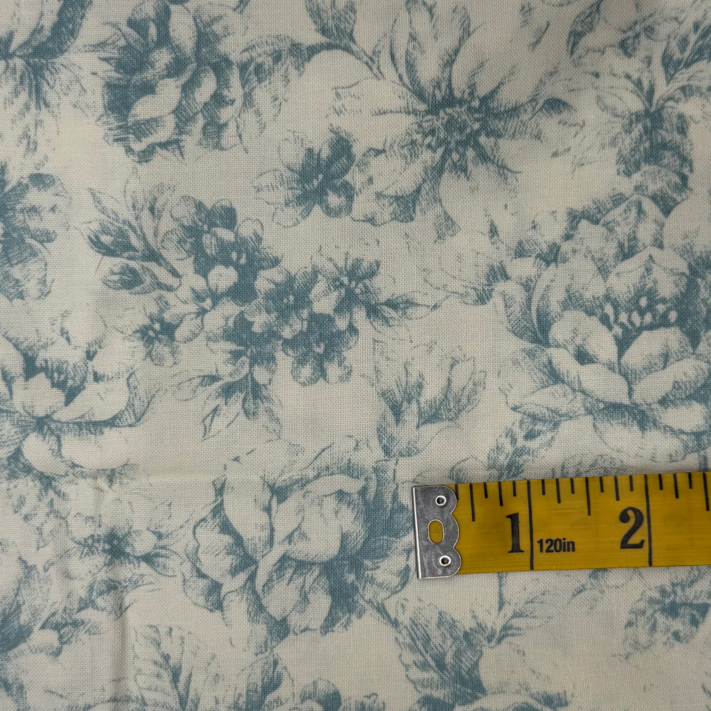Cream With Blue Floral Cotton: 1 yd