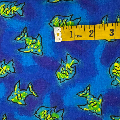 Blue & Green Fish Cotton Blend: 2.75 yds