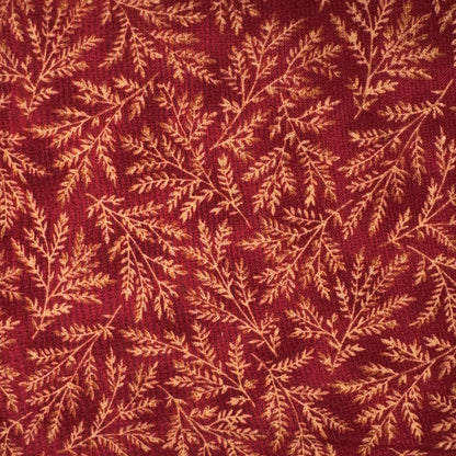 Red With Light Brown Leaves Cotton Blend: 3 yds
