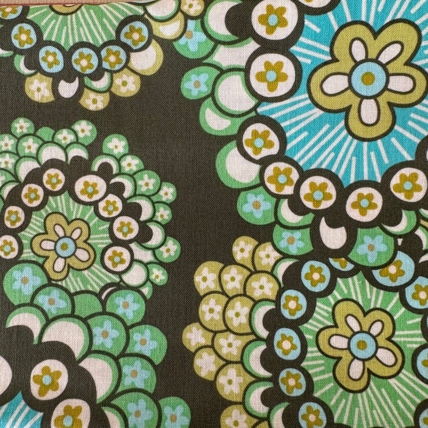 Green & Blue Funky Floral Cotton: 1 yd