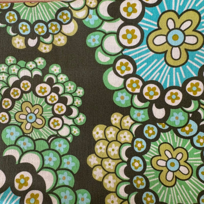 Green & Blue Funky Floral Cotton: 1 yd