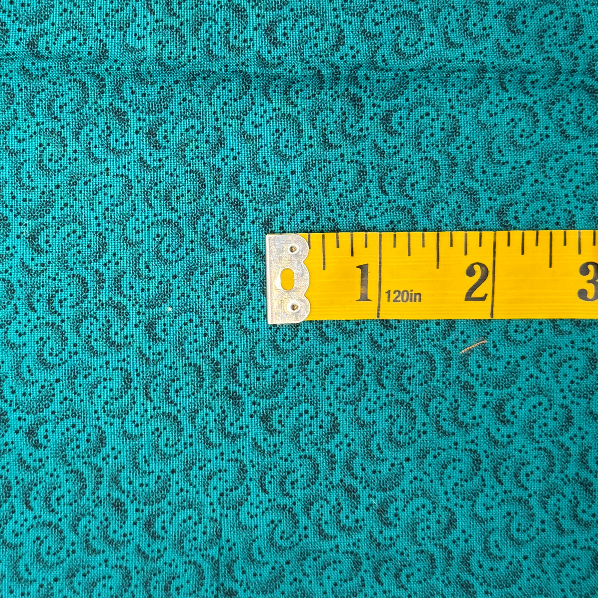 Teal With Black Dots & Swirls Cotton: 1 yd