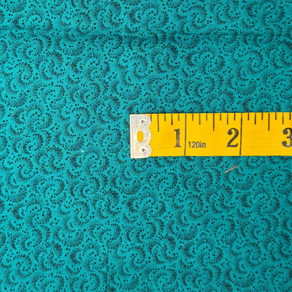 Teal With Black Dots & Swirls Cotton: 1 yd