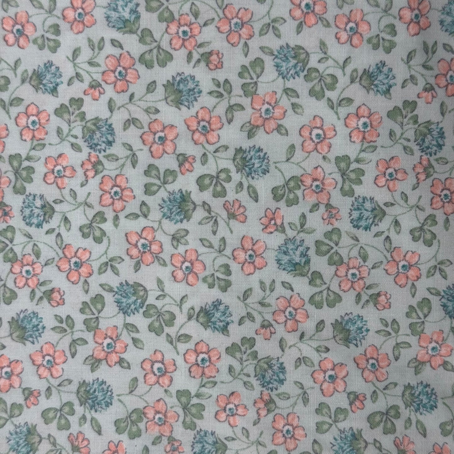 Light Aqua with Blue/Peachy Pink Floral Print Cotton: 2.5 yds