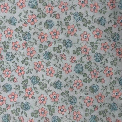 Light Aqua with Blue/Peachy Pink Floral Print Cotton: 2.5 yds