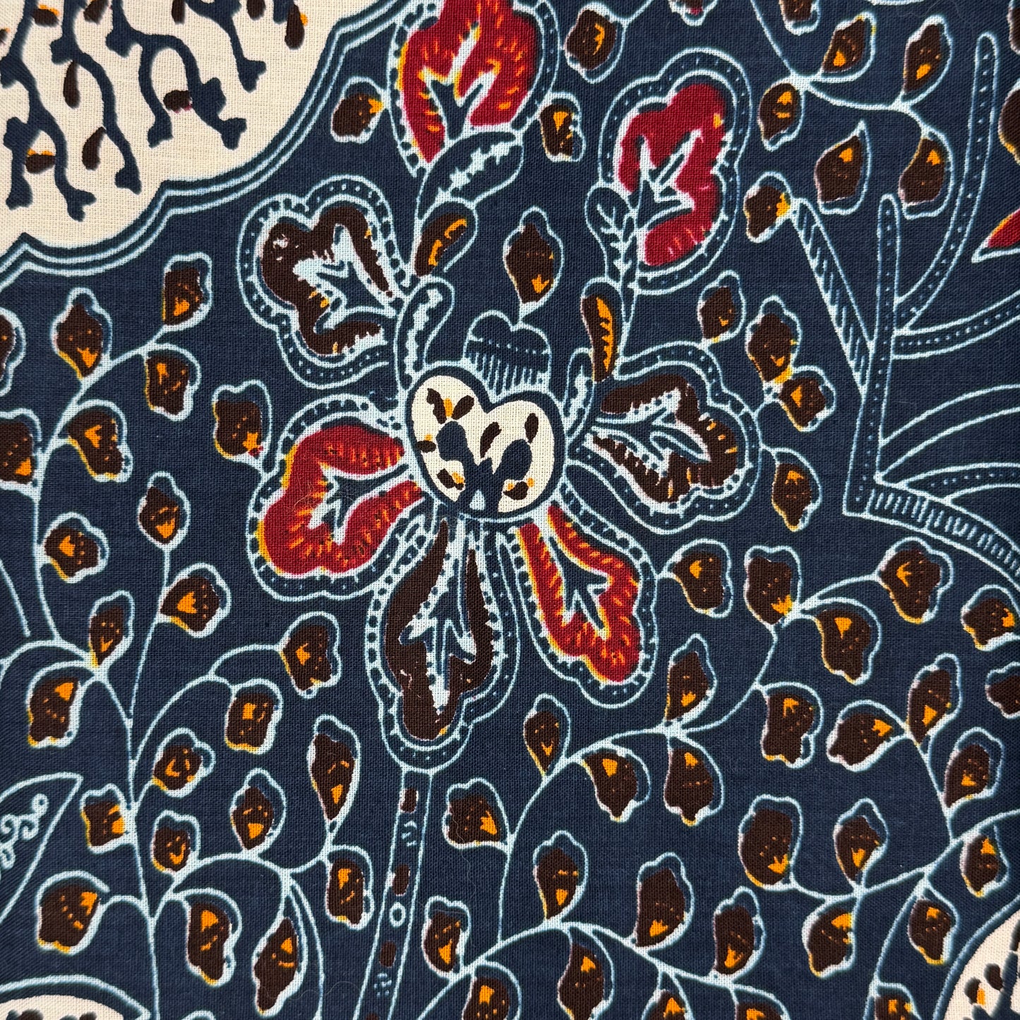 Blue & Red Floral Wax Print Cotton: 2 yds