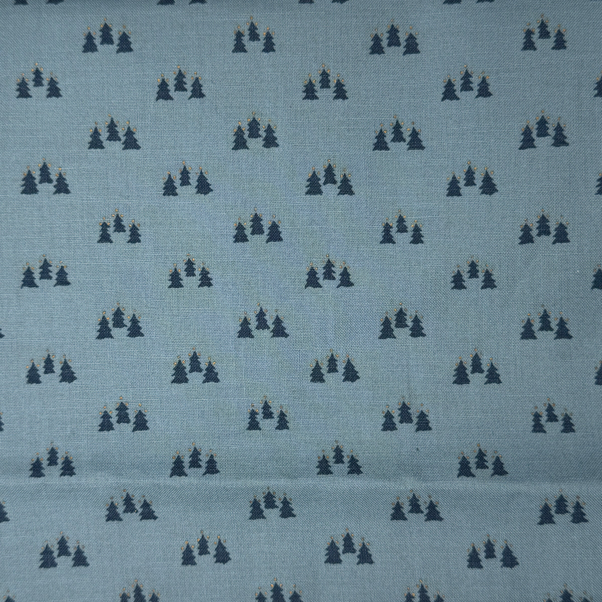 Mini Blue Trees With Metallic Gold Dots Cotton: 1.5 yds