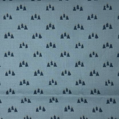 Mini Blue Trees With Metallic Gold Dots Cotton: 1.5 yds