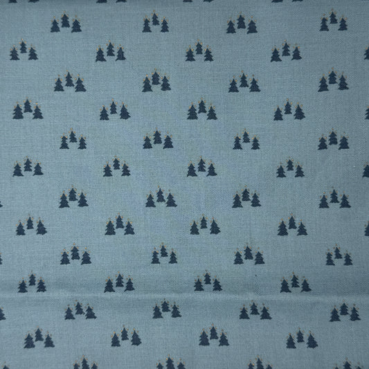 Mini Blue Trees With Metallic Gold Dots Cotton: 1.5 yds