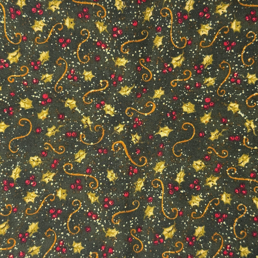 Holly Leaves & Berries Cotton: 1 yd