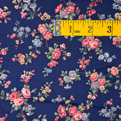 Blue, Pink & Gold Floral Cotton: 2.5 yds
