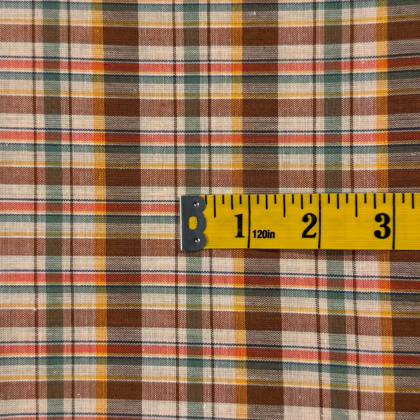 Brown, Green & Yellow Plaid Cotton Blend Shirting: 1 yd