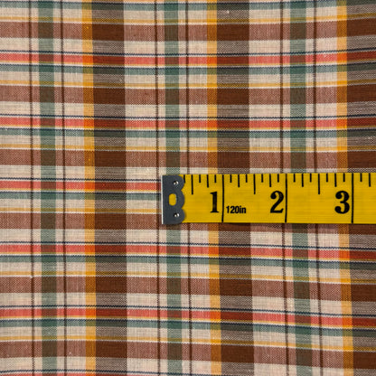 Brown, Green & Yellow Plaid Cotton Blend Shirting: 1 yd