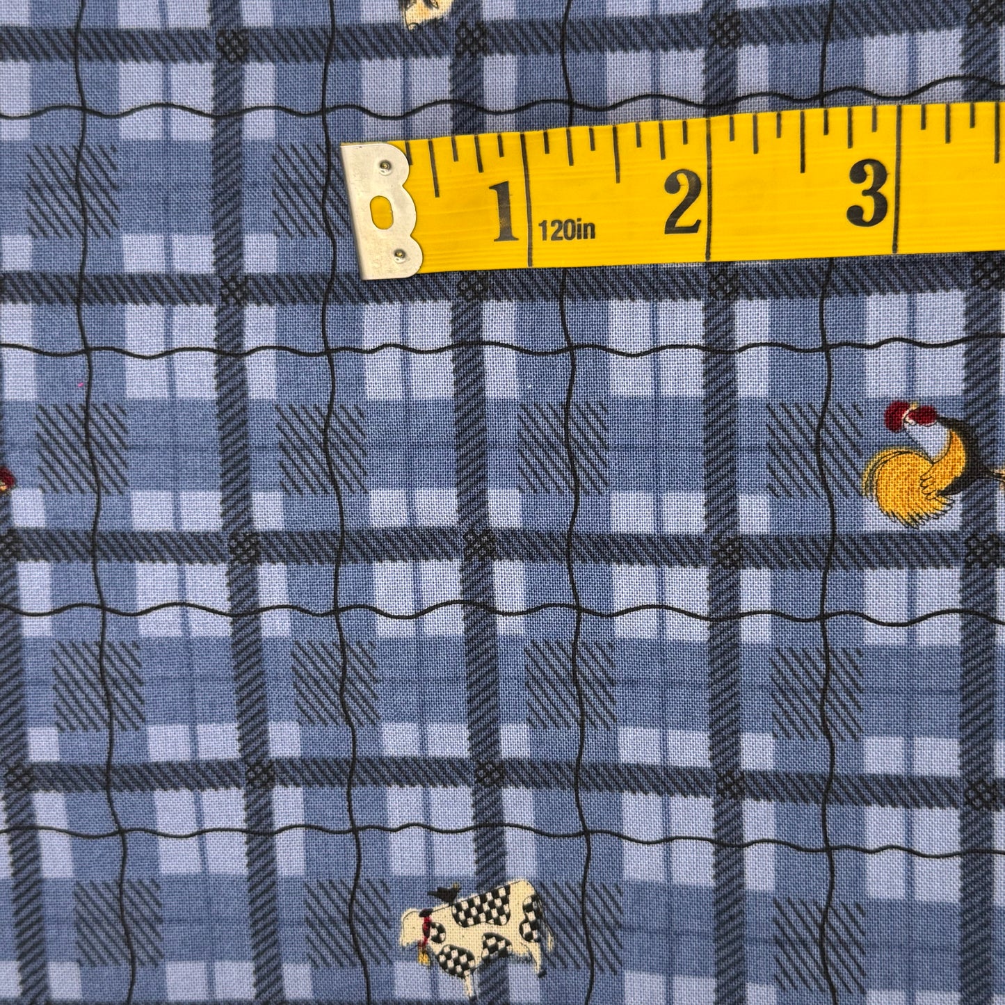 Blue Plaid With Farm Animals Cotton: 1.5 yds
