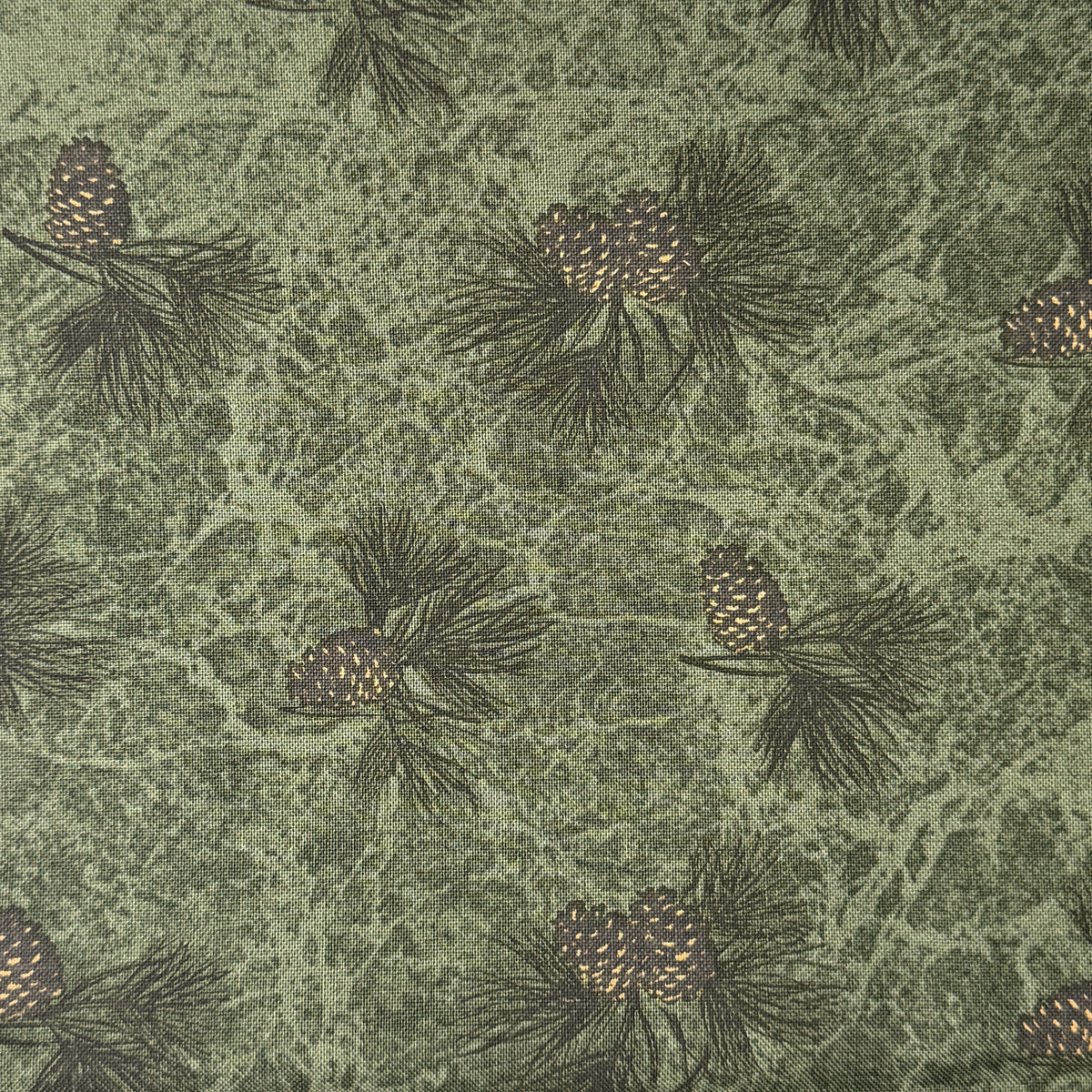 Tonal Green With Subtle Pine Cones Cotton: 1.25 yds