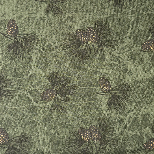Tonal Green With Subtle Pine Cones Cotton: 1.25 yds