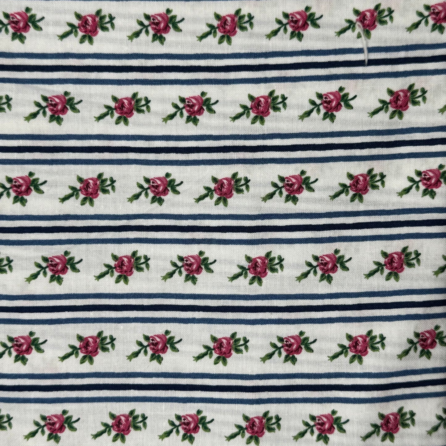 Pink Floral With Blue Stripes Cotton Blend: 1 yd