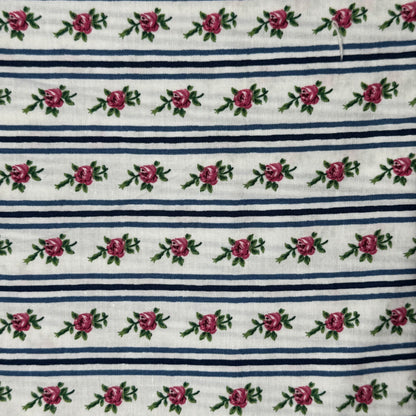 Pink Floral With Blue Stripes Cotton Blend: 1 yd