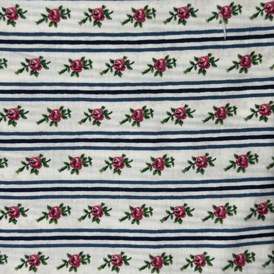 Pink Floral With Blue Stripes Cotton Blend: 1 yd