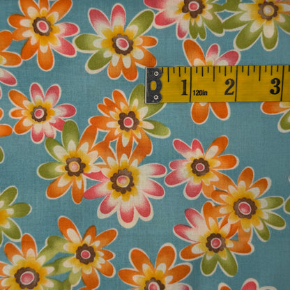 Green, Orange, Yellow & Pink Floral Cotton Blend: 3 yds