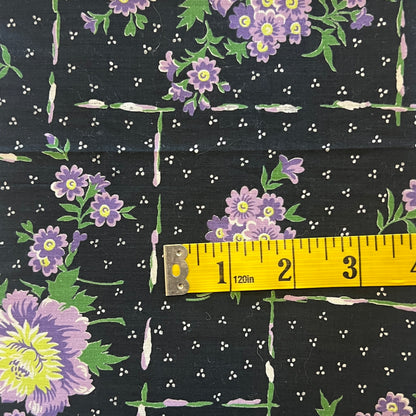 Black With Purple Floral Cotton: 3 yds