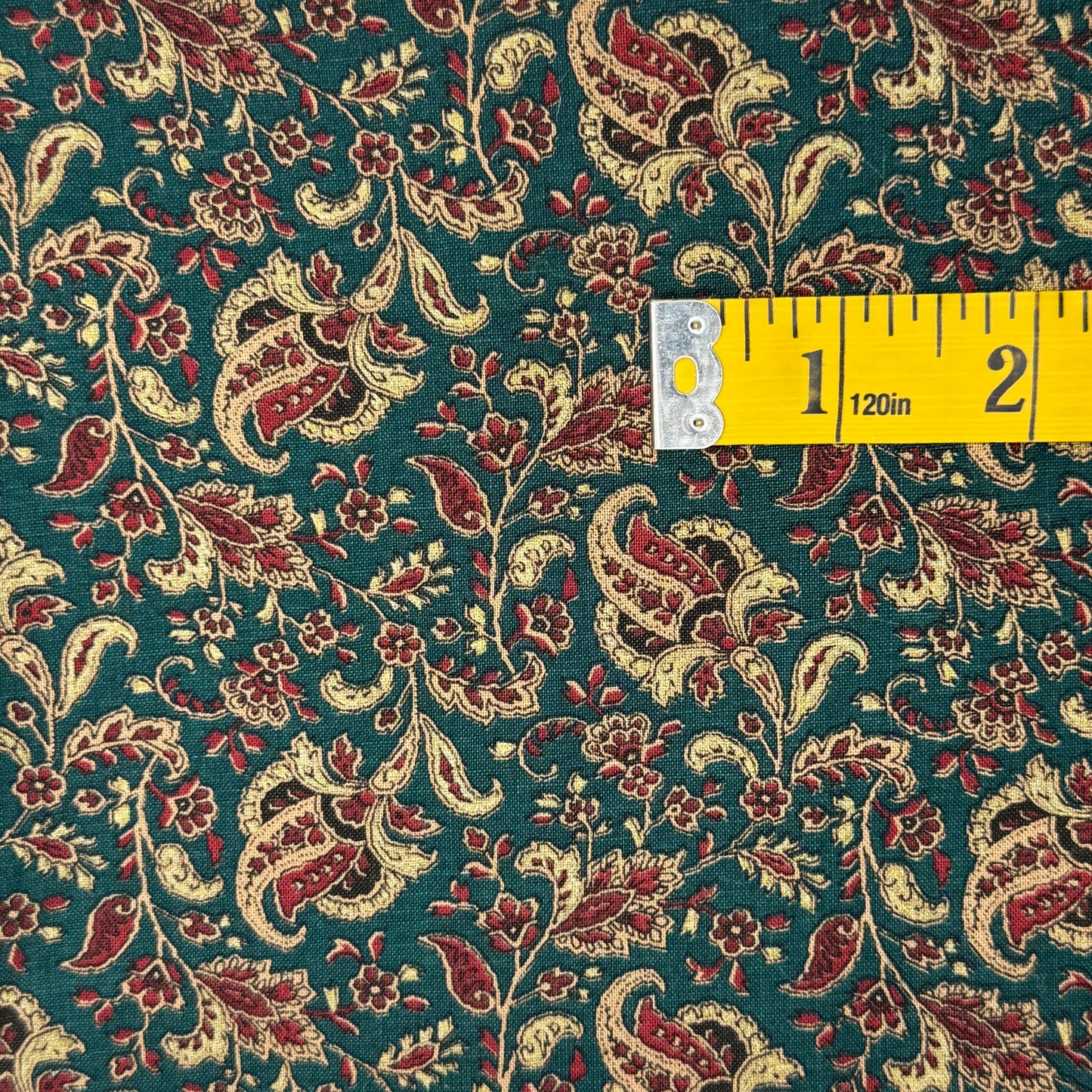 Dark Green With Cream & Maroon Floral Paisley Cotton Blend: 1.5 yds