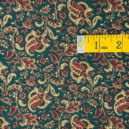 Dark Green With Cream & Maroon Floral Paisley Cotton Blend: 1.5 yds