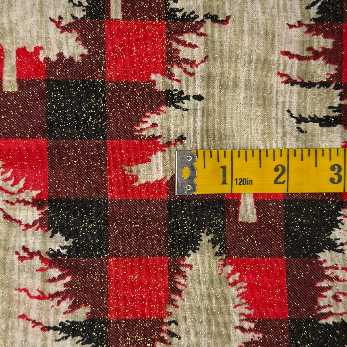 Sparkly Buffalo Plaid With Christmas Trees Cotton: 2.5 yds