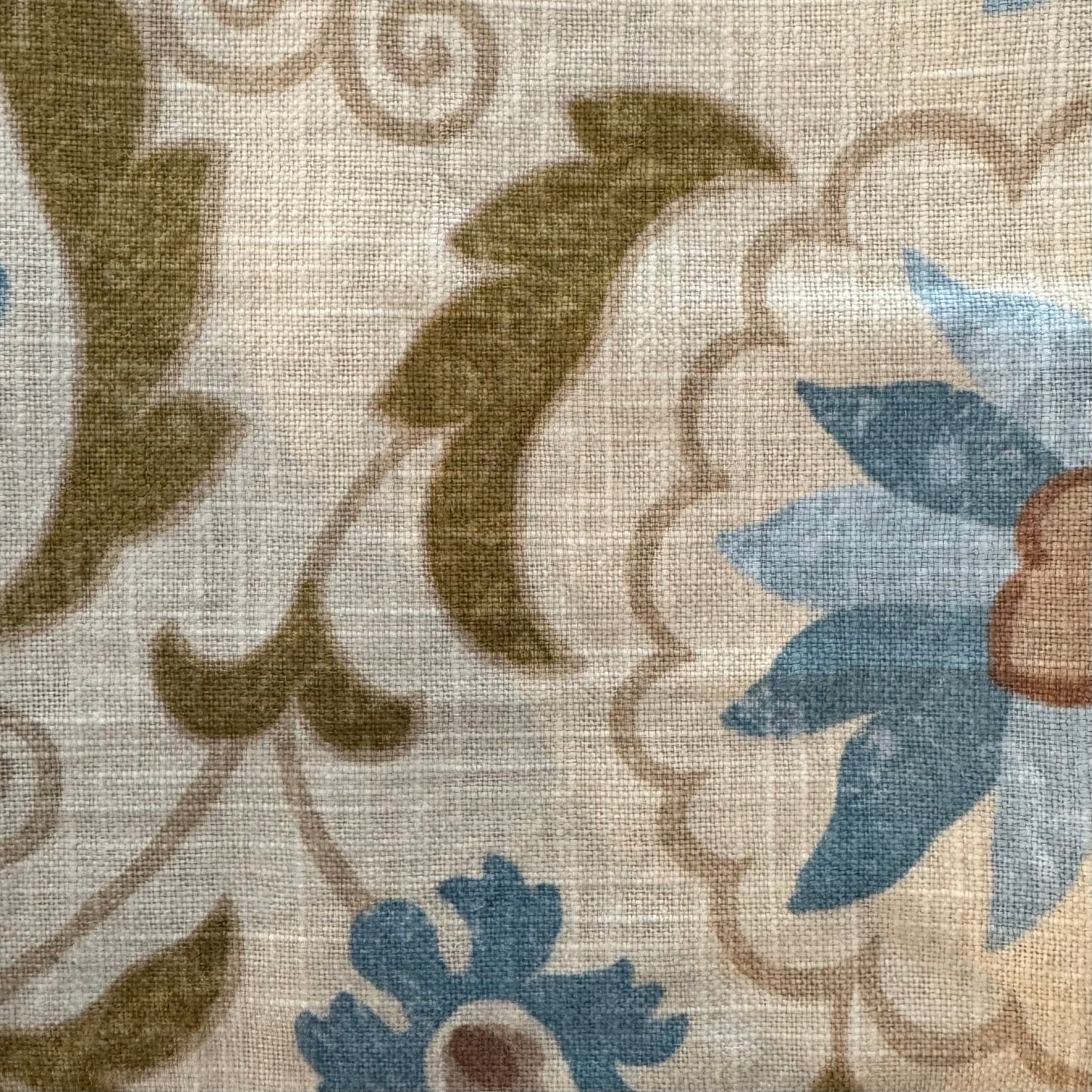 Blue & Olive Fancy Floral Light Weight Home Decor: 1 yd
