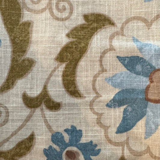 Blue & Olive Fancy Floral Light Weight Home Decor: 1 yd