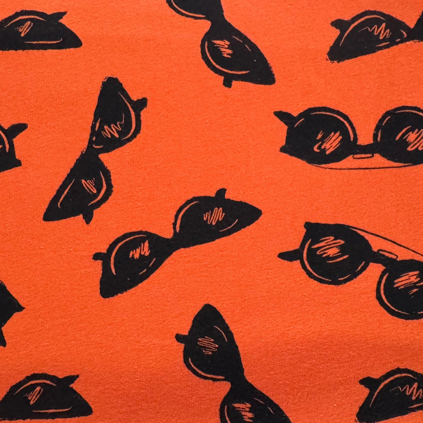 Orange With Black Sunglasses Stretch Jersey: 3 yds